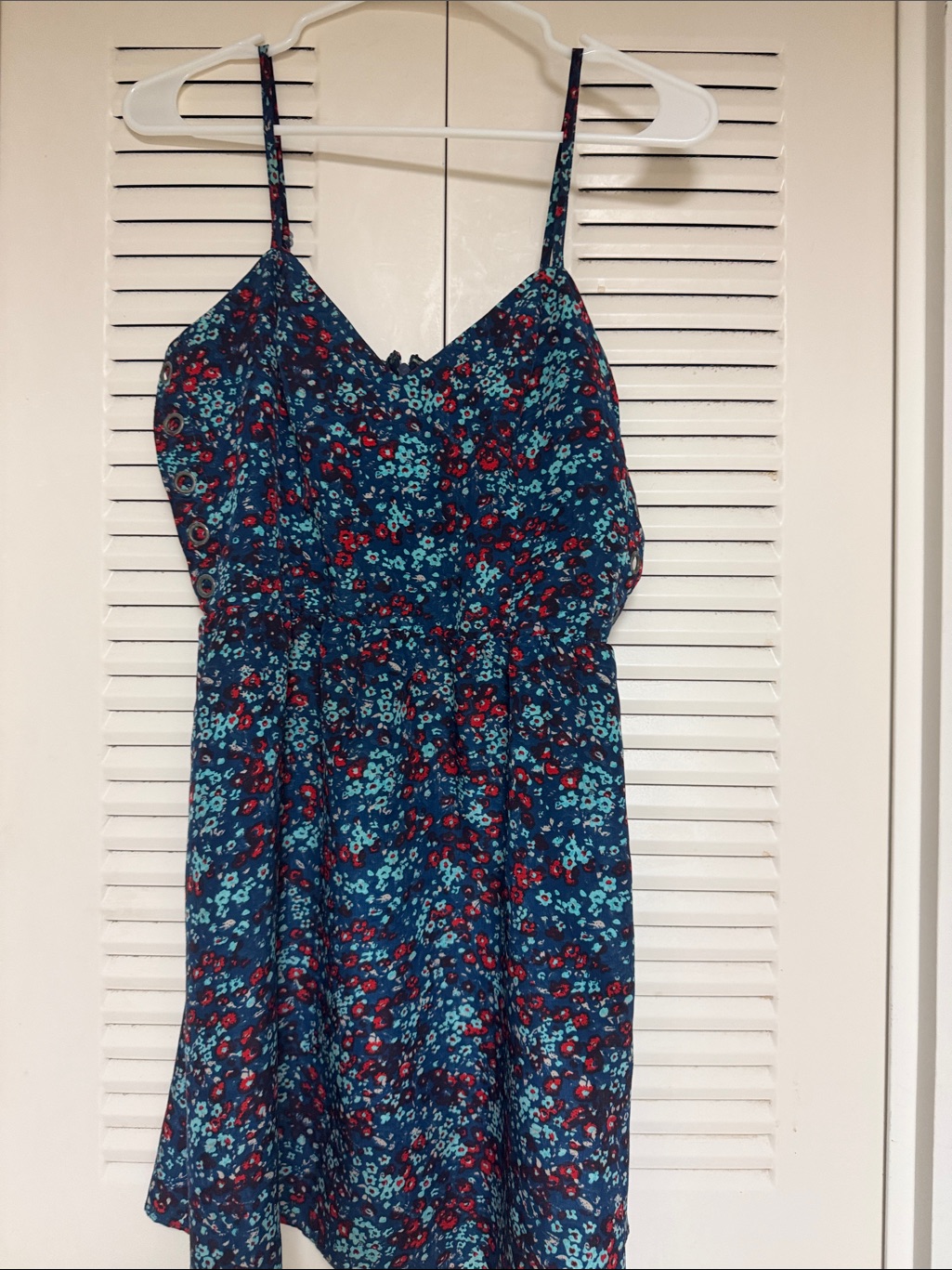 Parker Navy Blue Floral Sundress With Red And Teal Accents